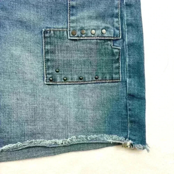 Lucky Brand Retro Faded Patchwork Whisker Frayed Denim Jean Shorts Size 4/27 - Picture 4 of 14